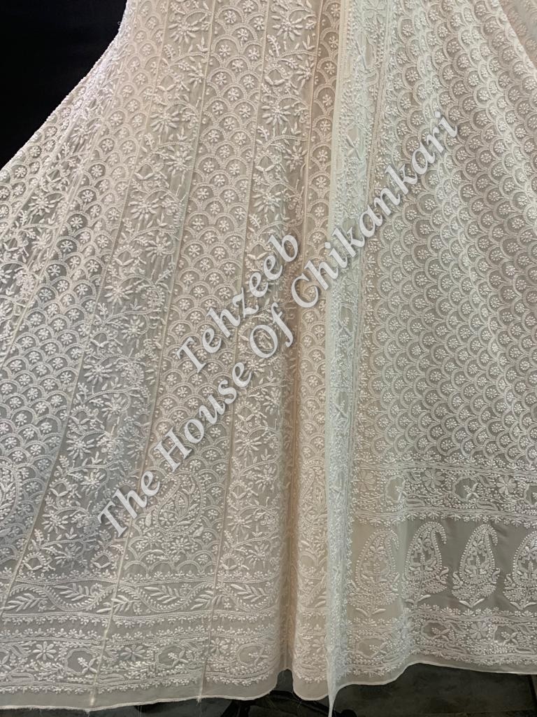 Mughal Nakkashi Chikankari Anarkali, Ivory Jaali Panels, detail 2