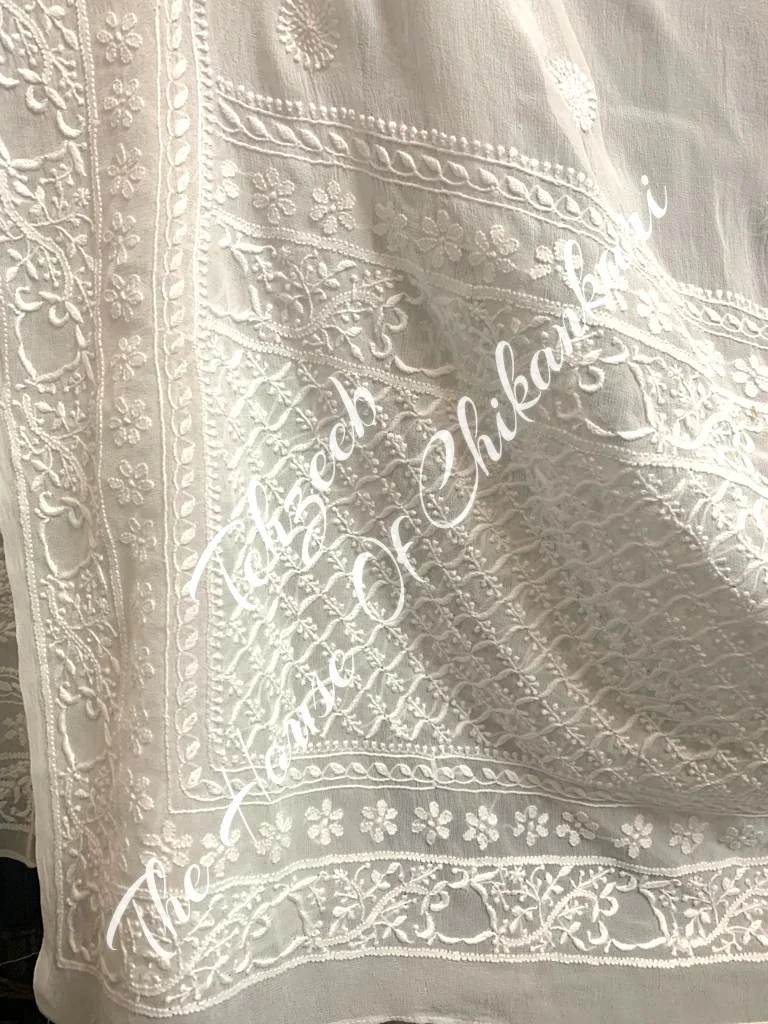 Pechani - The Mughal Nakkashi Chikankari Anarkali, Ivory with Plain Dupatta, detail 2