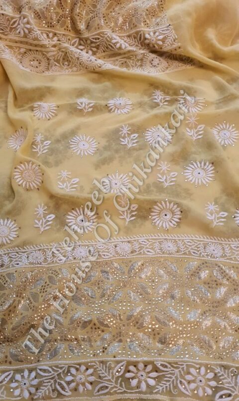 Pure Georgette Tissue Silk Applique Chikankari Suit