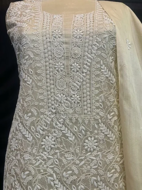 Pure Moonga Silk Ek Taar Lucknowi Chikankari Suit