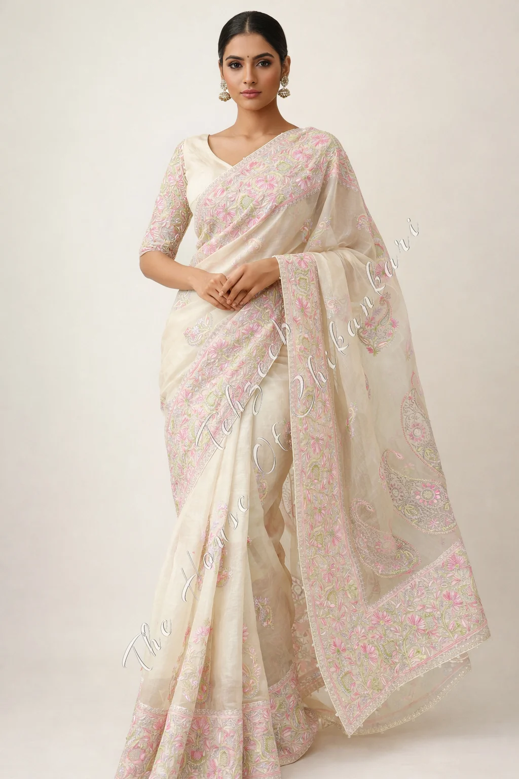 Pure Organza Silk Lucknowi Chikankari Saree