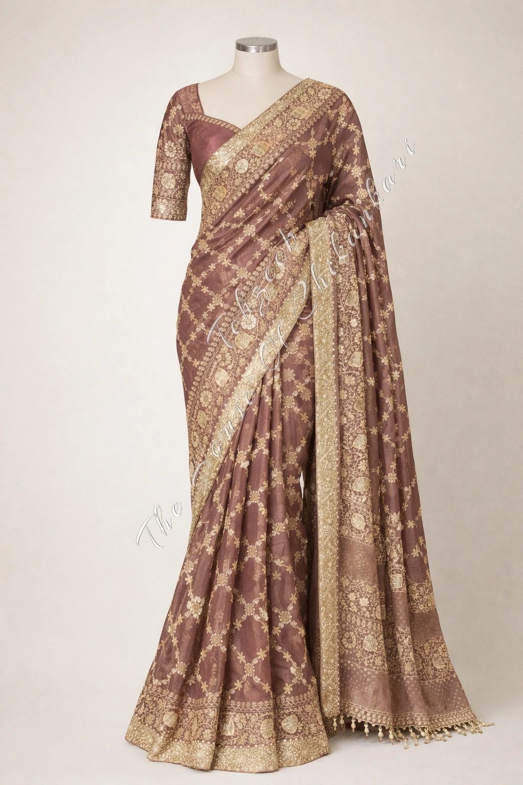 Pure Tissue Silk Lucknowi Chikankari Saree, detail 2