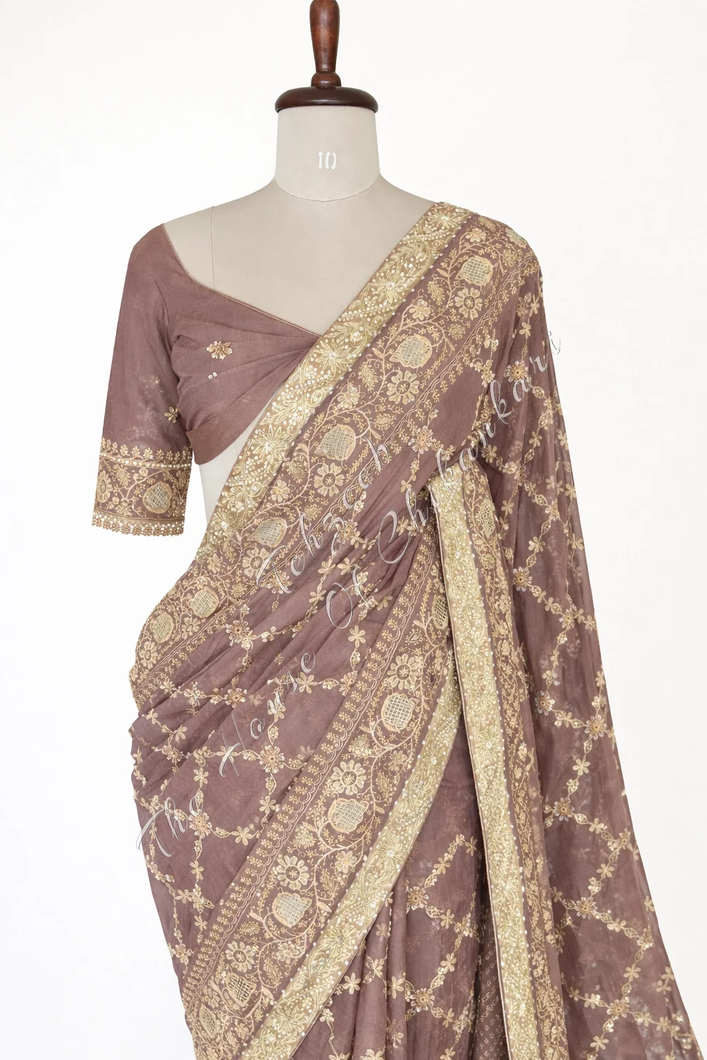 Pure Tissue Silk Lucknowi Chikankari Saree, detail 3