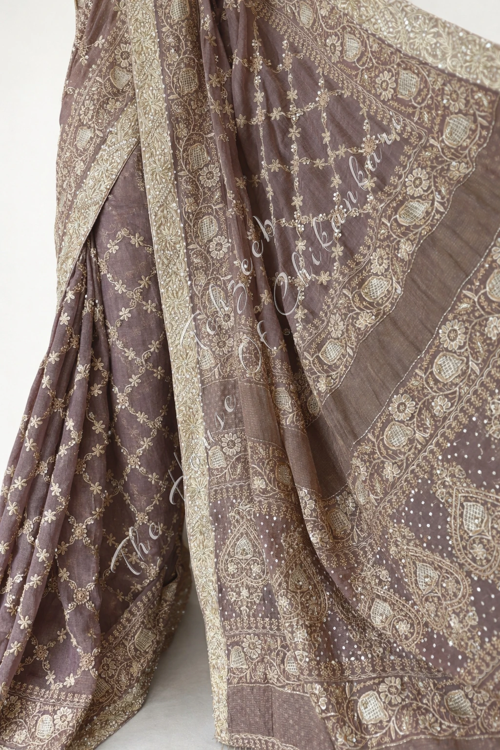 Pure Tissue Silk Lucknowi Chikankari Saree, detail 5