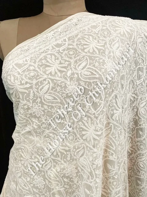 Pure Chiffon Silk Ek Taar Chikan Saree