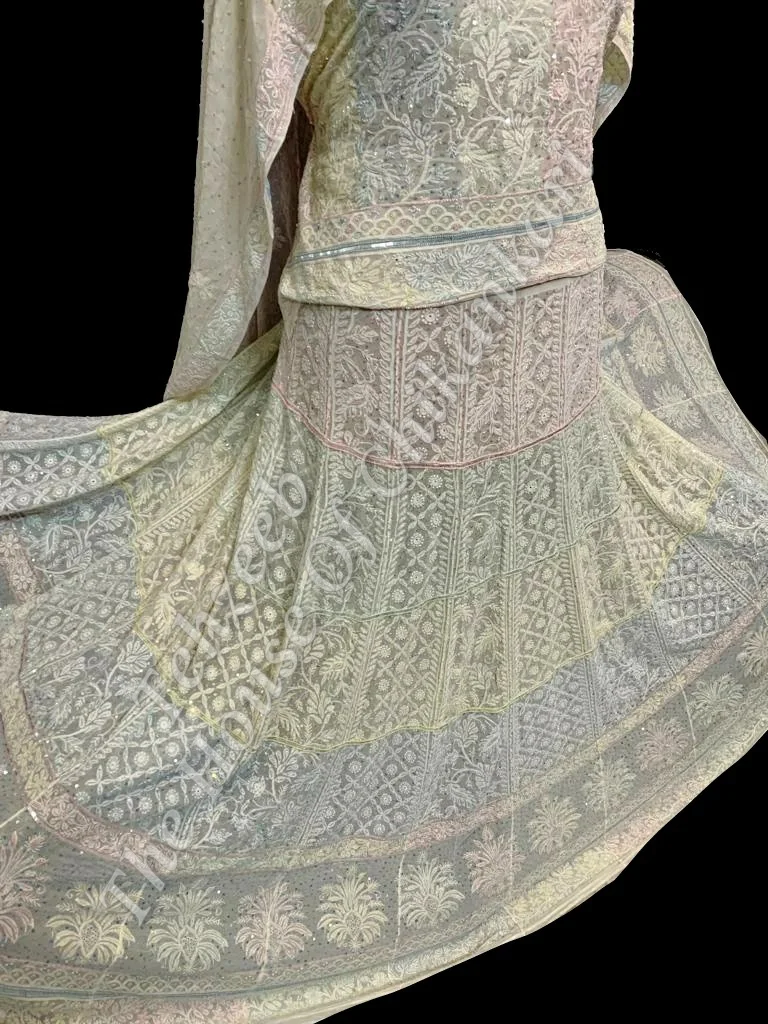 Rangdaari - Lucknowi Chikan Lehenga Set, detail 4