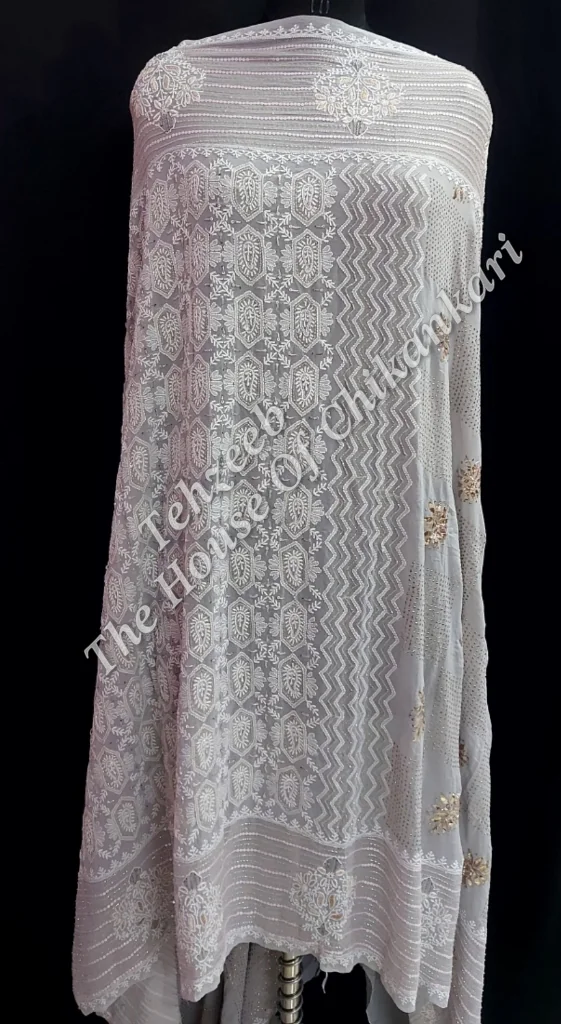 Regal Silver - Classy Chikankari Dupatta, detail 2
