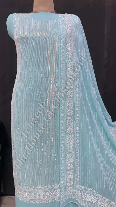 Regal Tagai - Ek Taar Lucknowi Chikankari Suit, Aqua Blue
