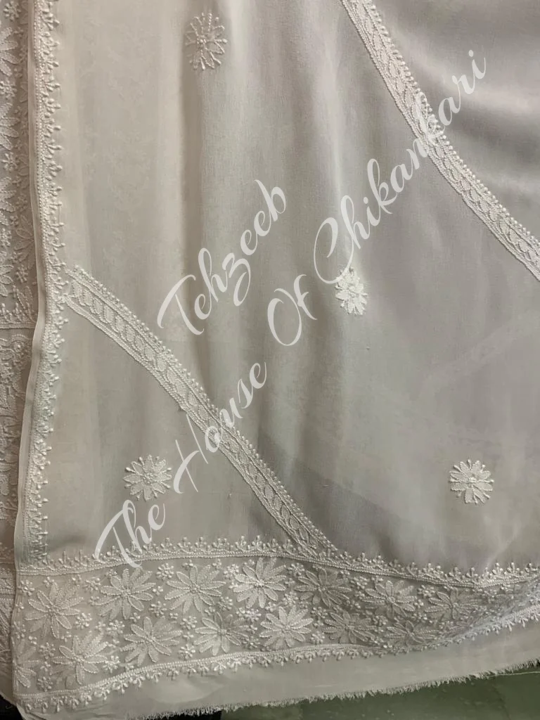 Saadgi - Ek Taar Lucknowi Chikankari Anarkali, Ivory with Medallion Hem, detail 4