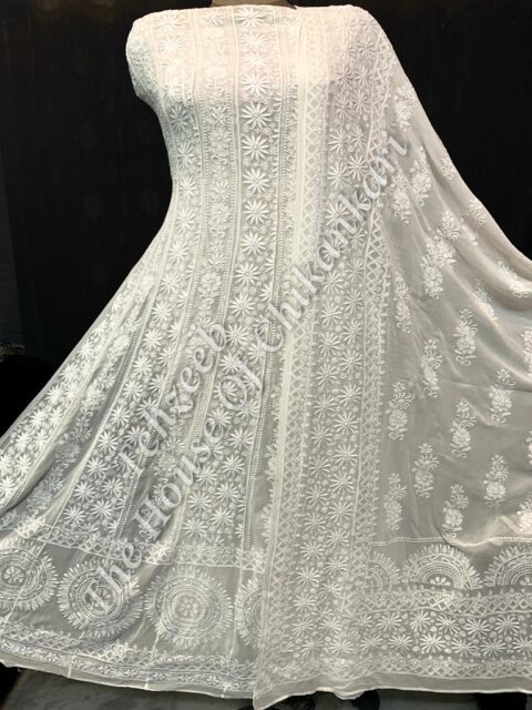 Saadgi - Ek Taar Lucknowi Chikankari Anarkali, Ivory Flared