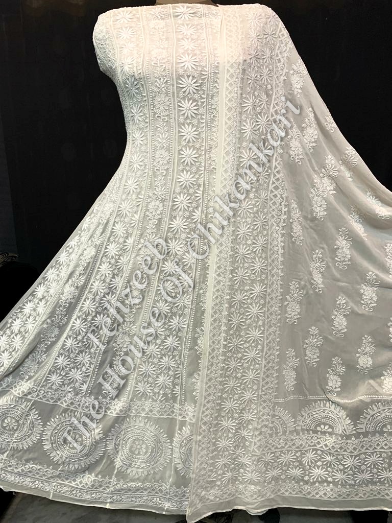Saadgi - Ek Taar Lucknowi Chikankari Anarkali, Ivory Flared