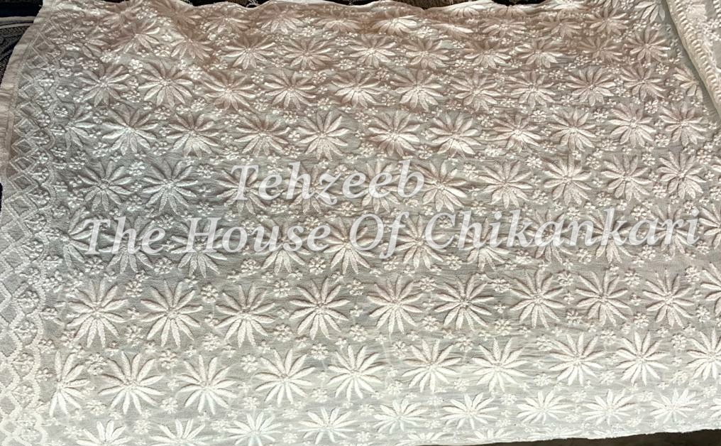 Saadgi - Ek Taar Lucknowi Chikankari Anarkali, Ivory Flared, detail 3