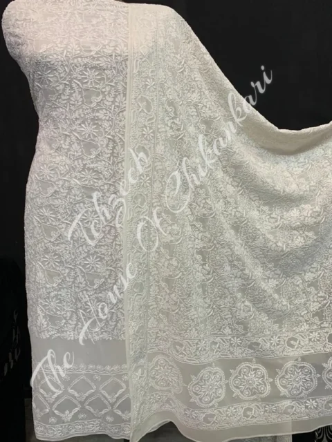 Saadgi - Ek Taar Lucknowi Chikankari Suit, Ivory with Medallion Border