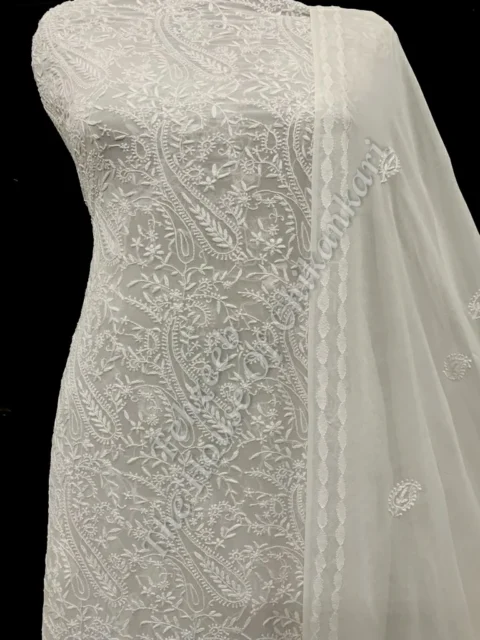 Saadgi - Ek Taar Lucknowi Chikankari Suit, Ivory Paisley Jaal