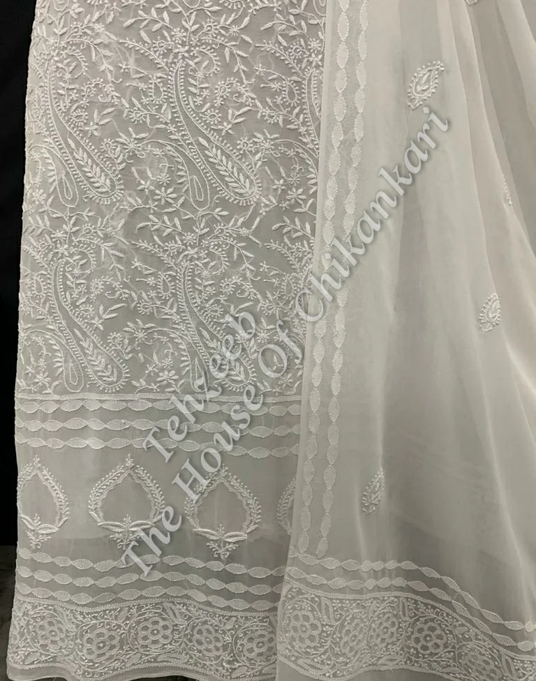 Saadgi - Ek Taar Lucknowi Chikankari Suit, Ivory Paisley Jaal, detail 2