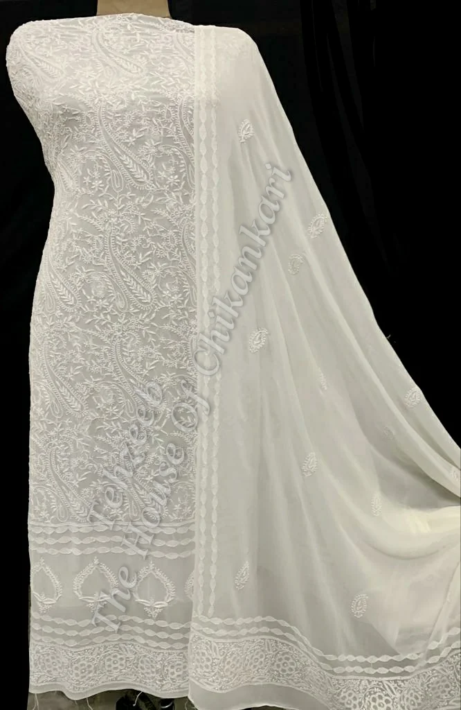 Saadgi - Ek Taar Lucknowi Chikankari Suit, Ivory Paisley Jaal, detail 3