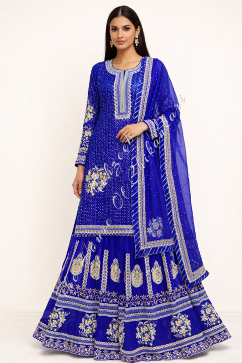 Shaan-e-Awadh - Awadhi Sharara Set Of Ek Taar Chikankari