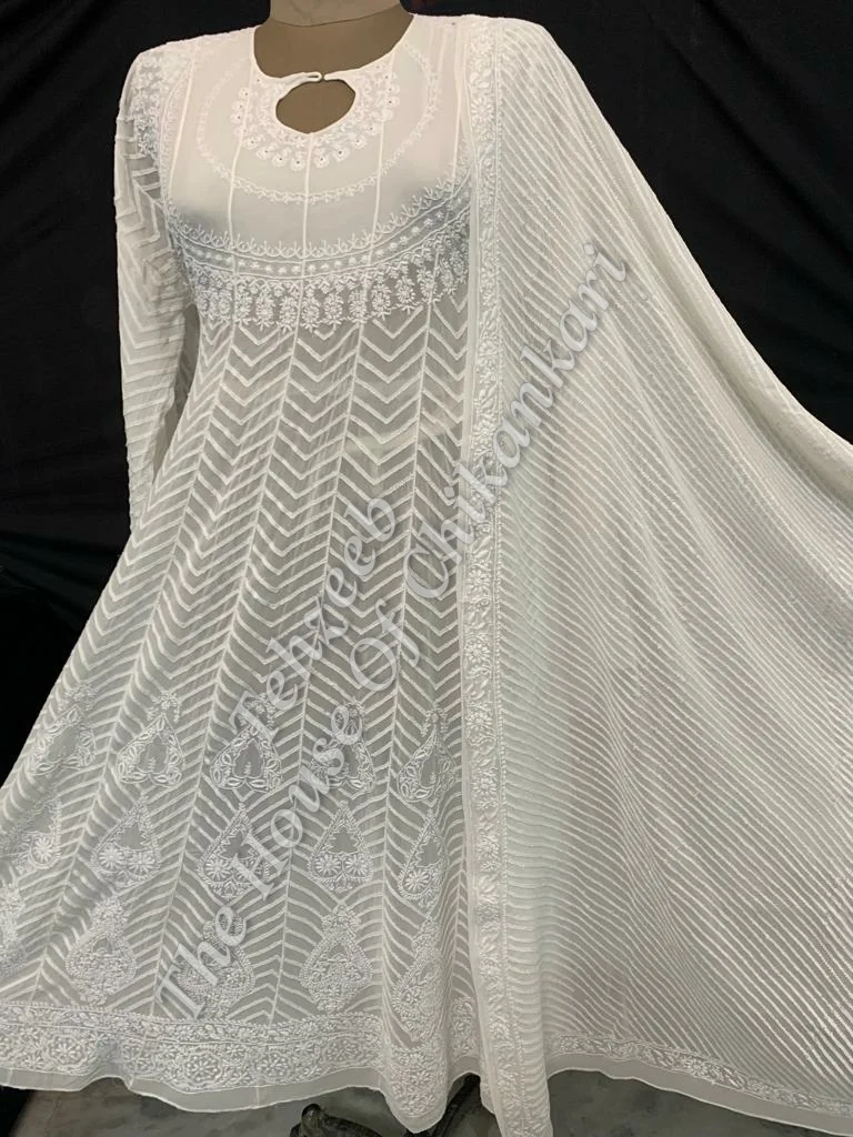 Shaan-e-Awadh Ek Taar Chikankari Anarkali, detail 3