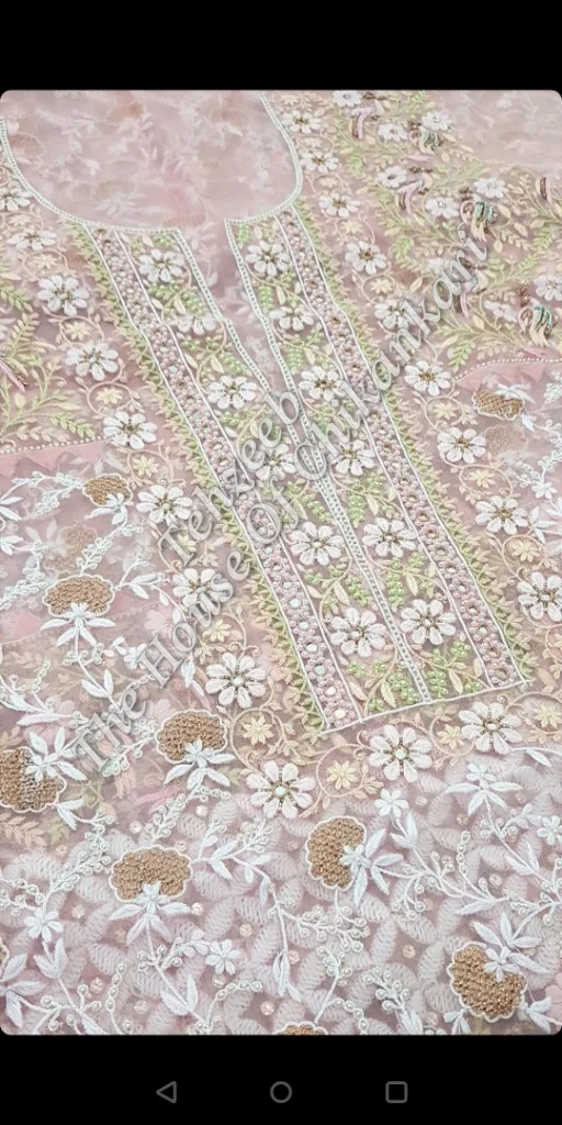 Shahi-Pehnawa Designer Chikankari Suit (Organza Silk / Pure Georgette), Blush Pink Organza, detail 3