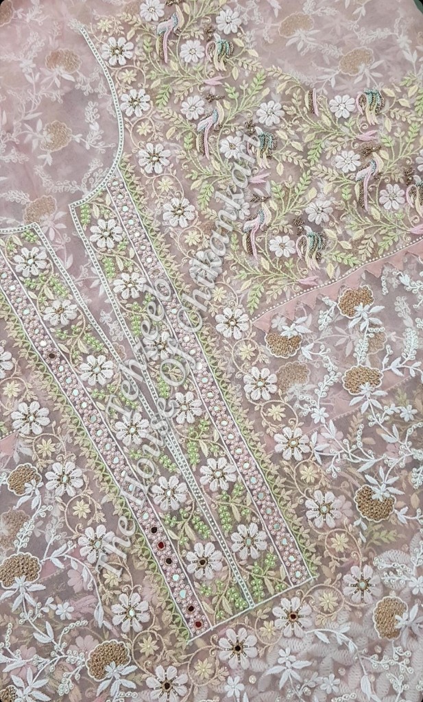 Shahi-Pehnawa Designer Chikankari Suit (Organza Silk / Pure Georgette), Blush Pink Organza, detail 5