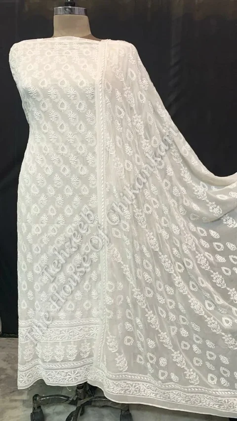 Shahi-Pehnawa - Designer Ek Taar Chikankari Suit, Ivory Booti Jaal