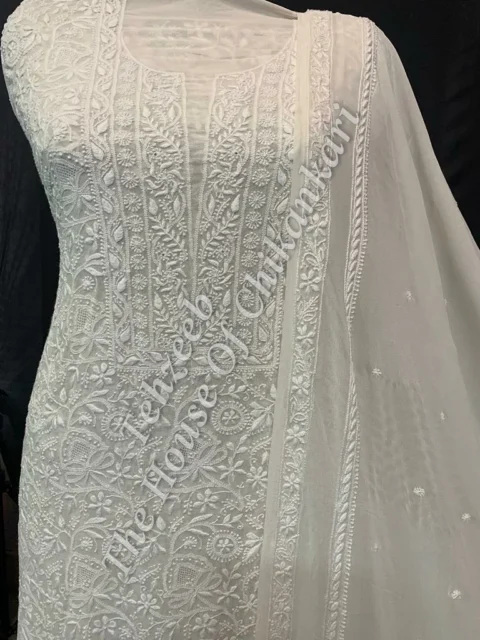 Shahi-Pehnawa - Designer Ek Taar Chikankari Suit, Ivory with Plain Dupatta
