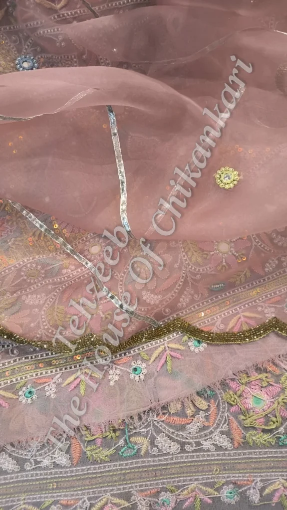 Shahi-Pehnawa Designer Ek Taar Chikankari Suit, Dusty Pink with Mirror Work, detail 3