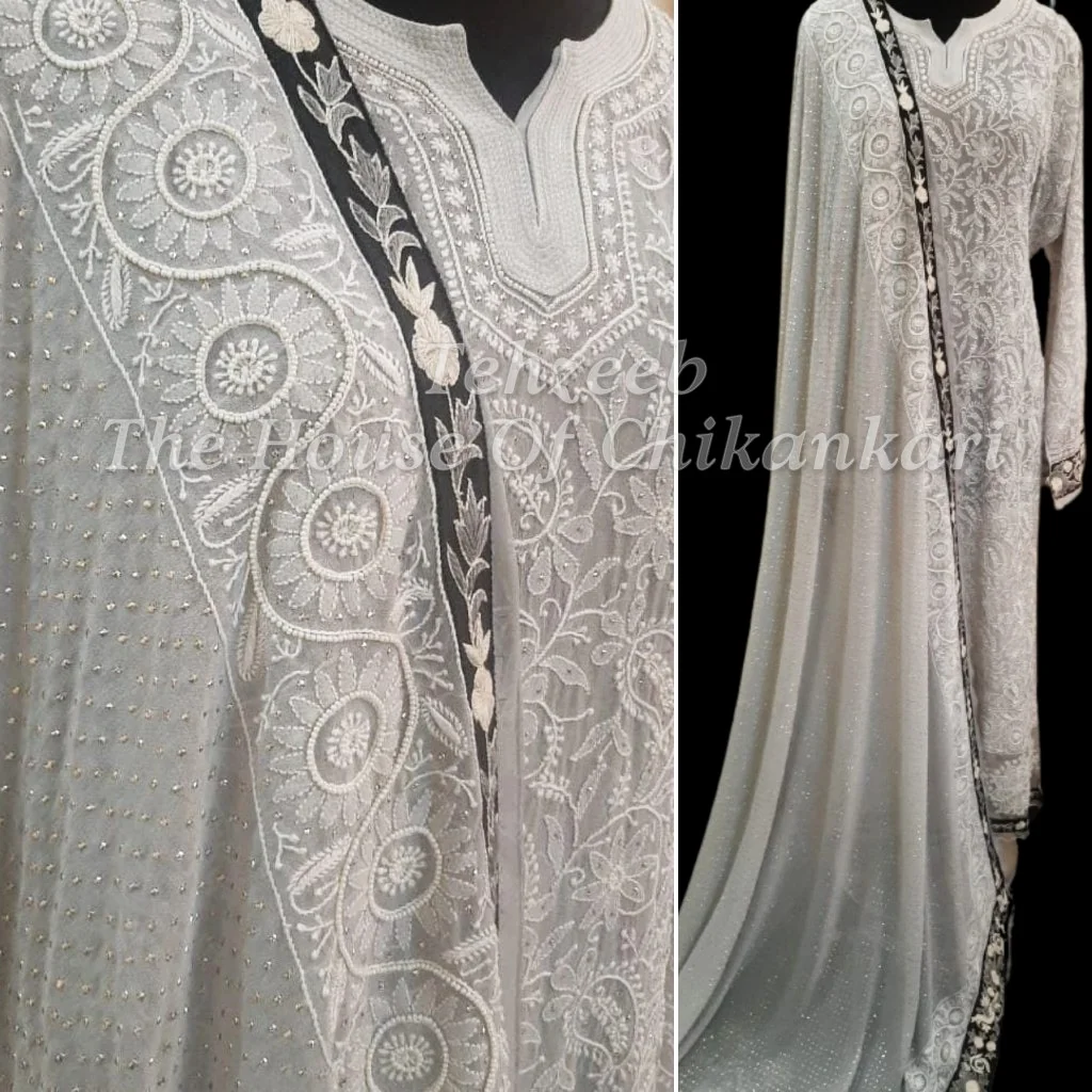 Shahi Pehnawa - Ek Taar Chikankari with Parsigara & Mukaish, detail 3