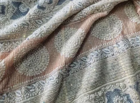 Shahi - Pehnawa Lucknowi Chikankari Anarkali, Blue & Pink Paisley