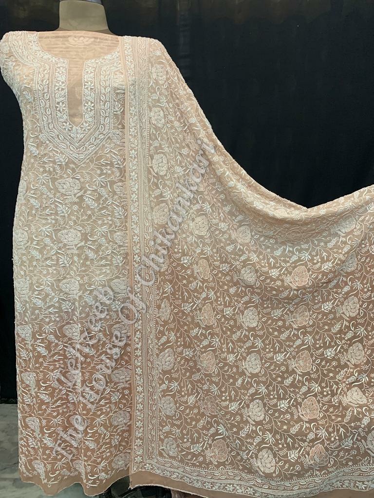 Shahi-Pehnawa - Ombre Gulabkaari Ek Taar Chikankari Suit, detail 2