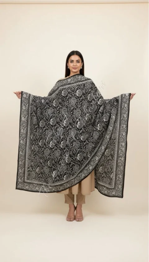 Siyahi - Black & White Ek Taar Chikankari Dupatta with Haath Jaali