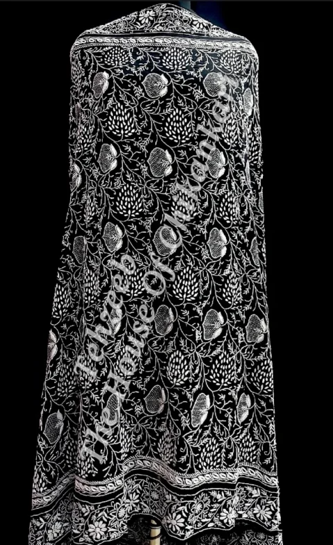 Surmai - Black & White Timeless Chikankari Dupatta