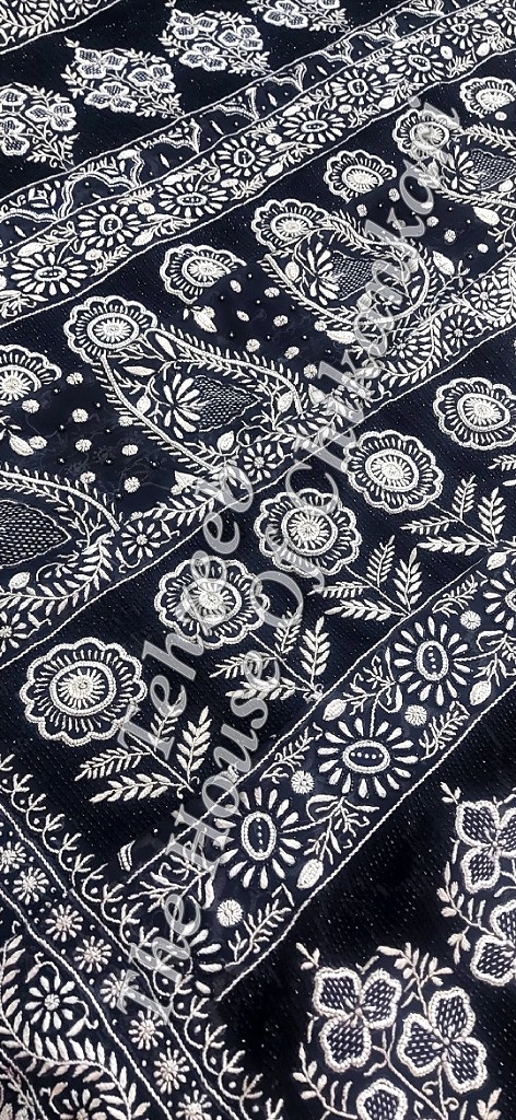 Surmai - Black & White Timeless Chikankari Saree