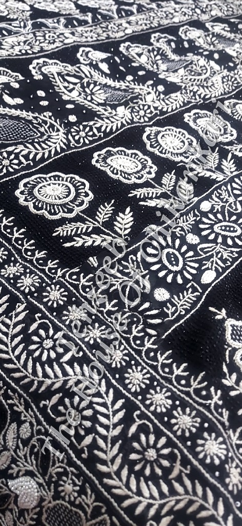 Surmai - Black & White Timeless Chikankari Saree, detail 2