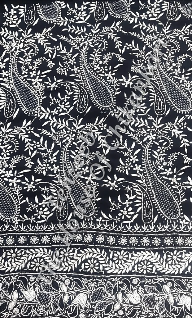 Surmai - Black & White Timeless Chikankari Saree, detail 4