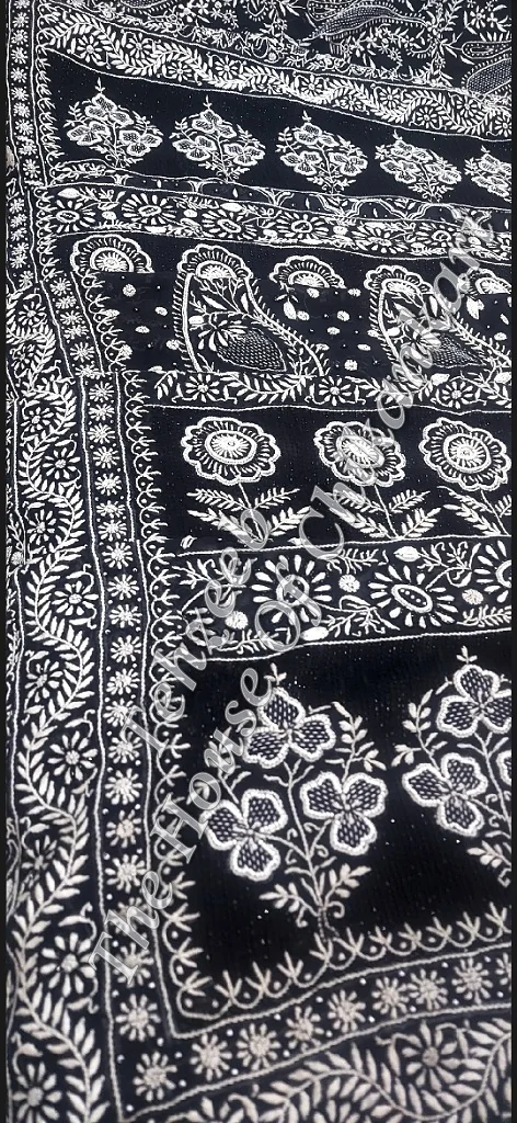 Surmai - Black & White Timeless Chikankari Saree, detail 5