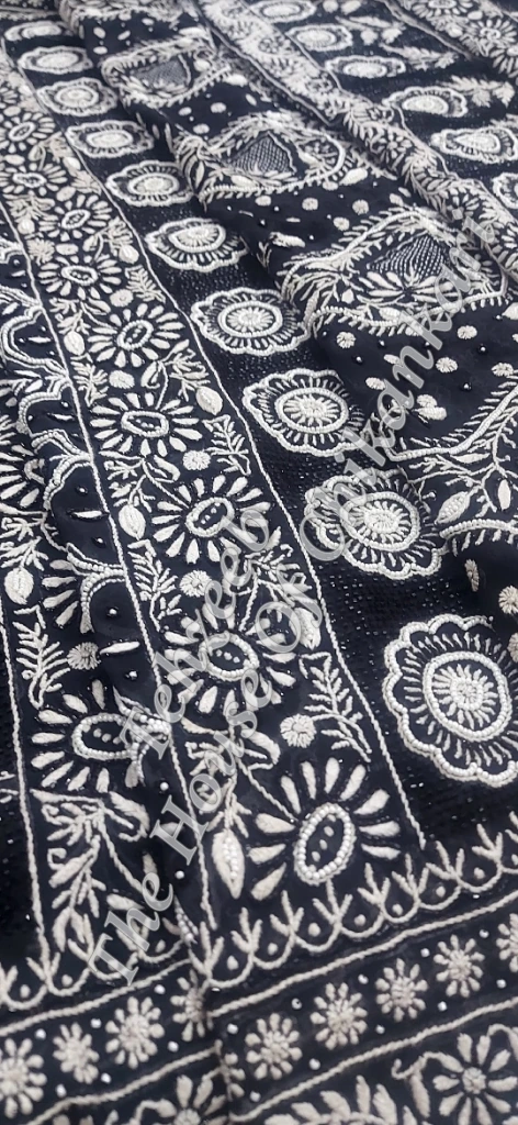 Surmai - Black & White Timeless Chikankari Saree, detail 6