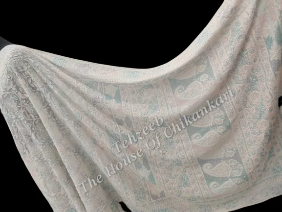 Swarvoski Adorned Ek Taar Chikankari Saree, detail 3