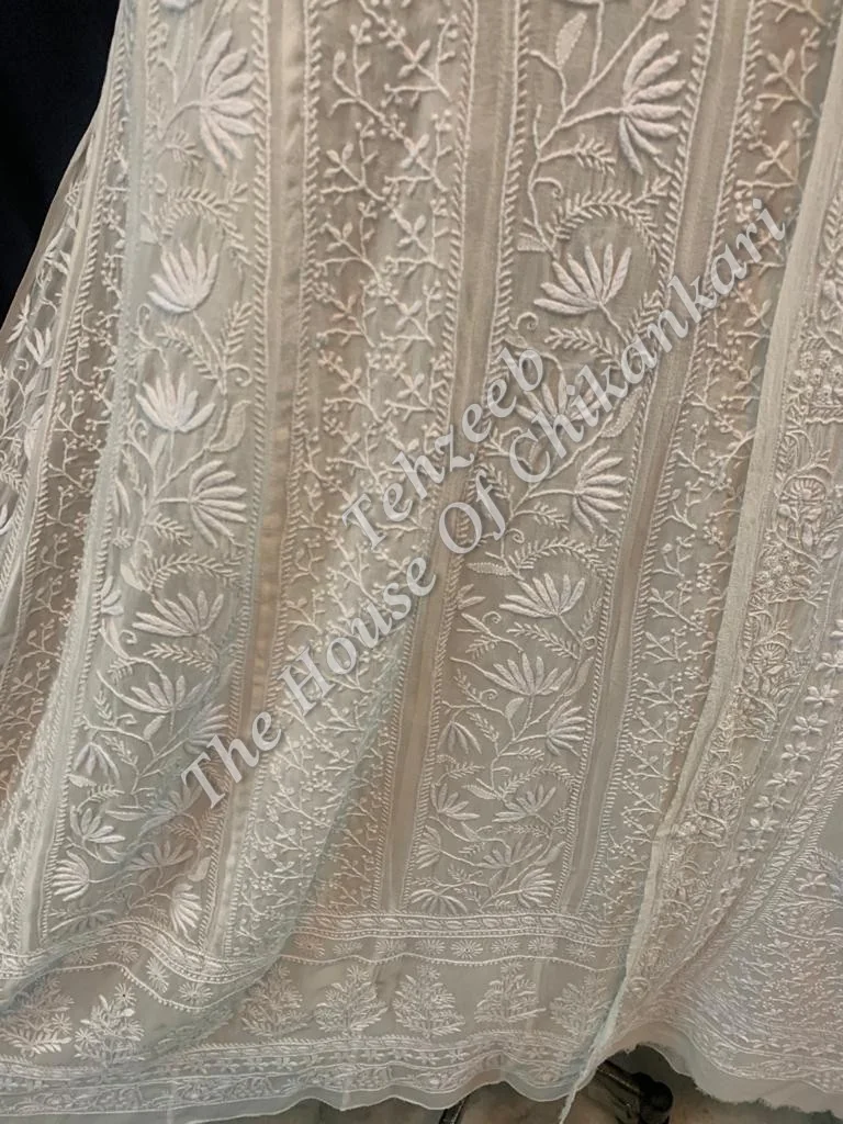 Taar - Mughal Nakkashi Chikankari Anarkali, Ivory, detail 2