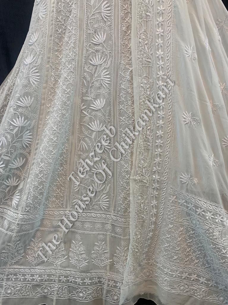 Taar - Mughal Nakkashi Chikankari Anarkali, Ivory, detail 3