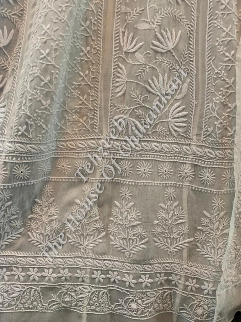 Taar - Mughal Nakkashi Chikankari Anarkali, Ivory, detail 4