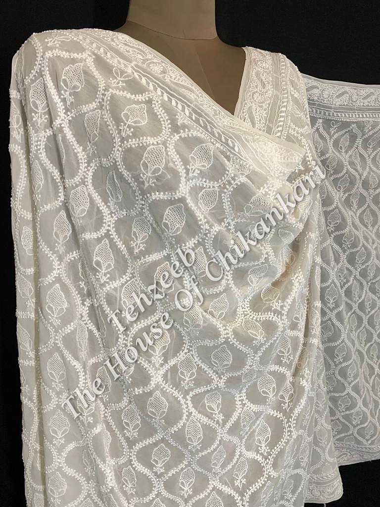 Tabeer - Designer Ek Taar HaathJaal Chikankari Dupatta