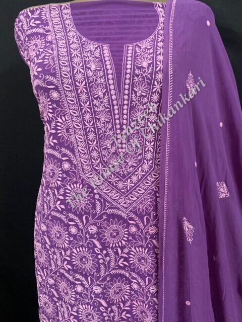 Teen-Taar Embossed Chikankari Suit