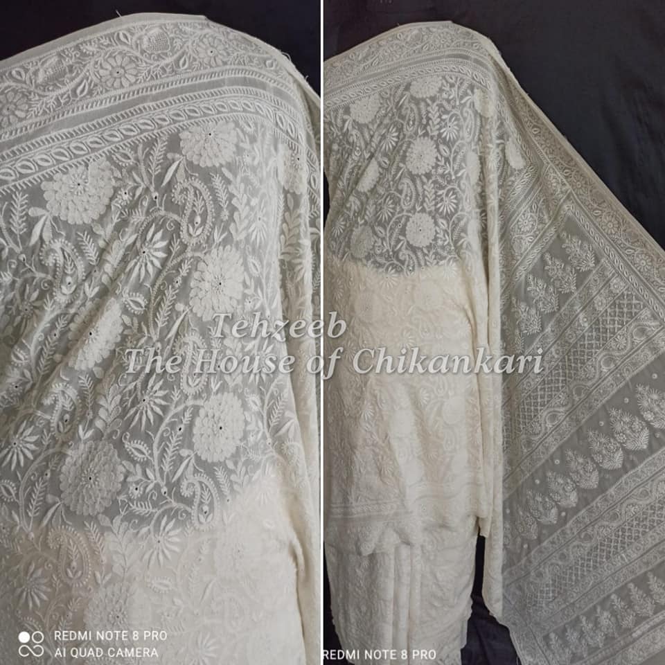 Teen Taar - Lucknowi Chikankari Saree, detail 4