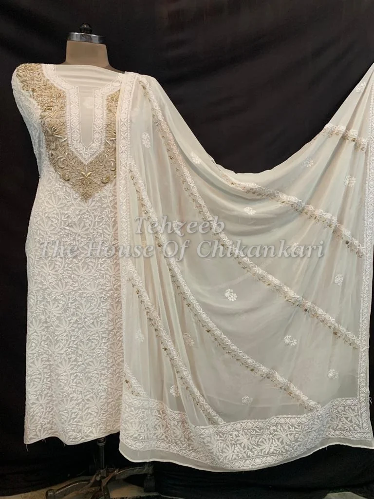 Teen Taar Zardosi Chikankari Suit