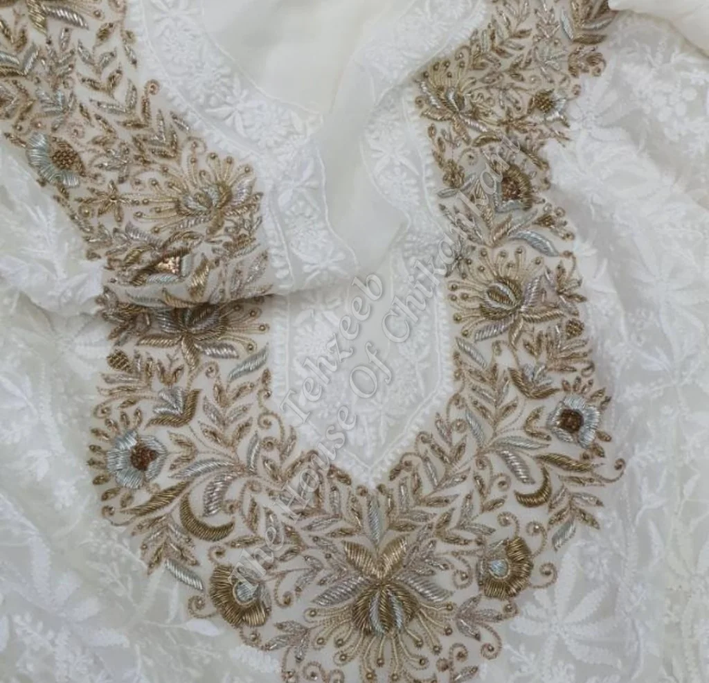 Teen Taar Zardosi Chikankari Suit, detail 2