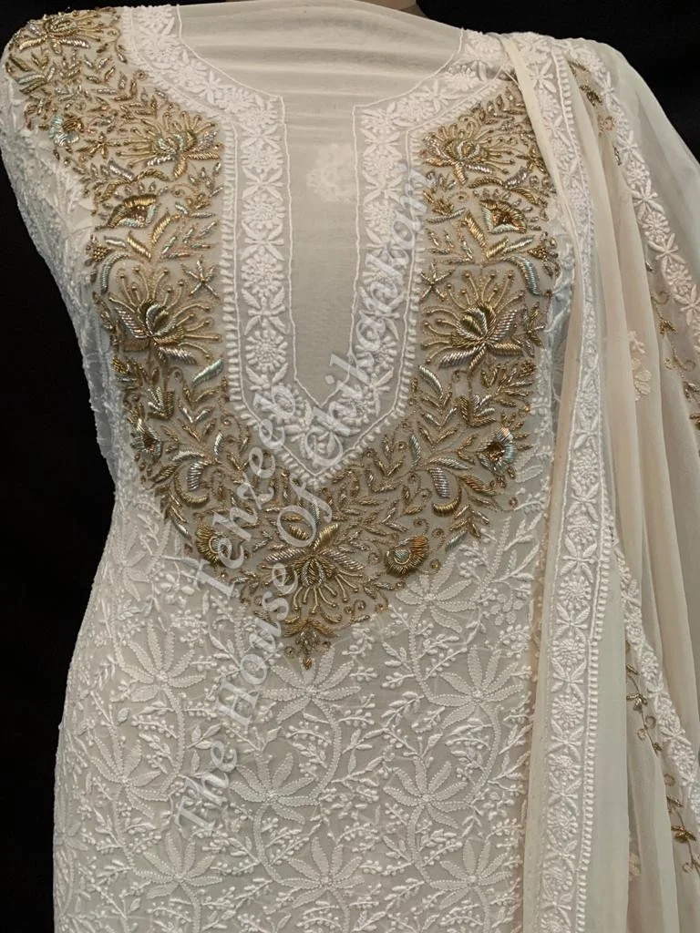 Teen Taar Zardosi Chikankari Suit, detail 3