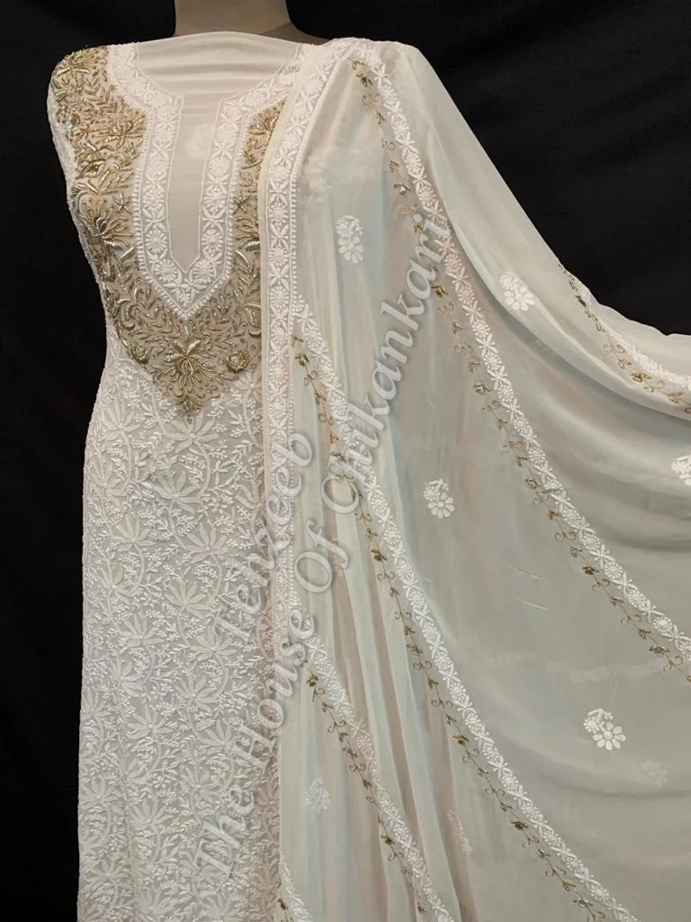Teen Taar Zardosi Chikankari Suit, detail 4