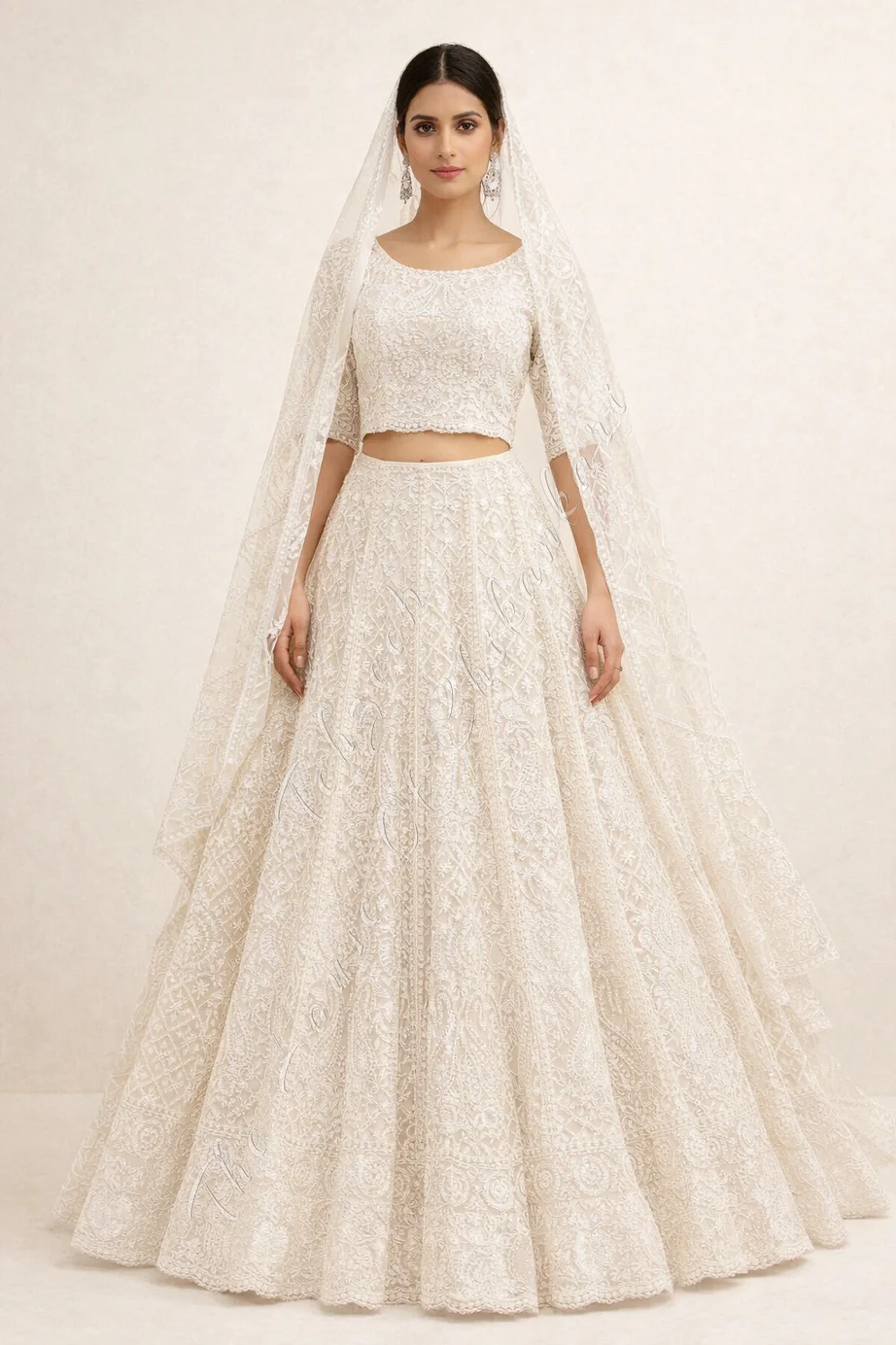 Mughal Nakkashi Ek Taar Haath Jaali Lucknowi Chikankari Lehenga