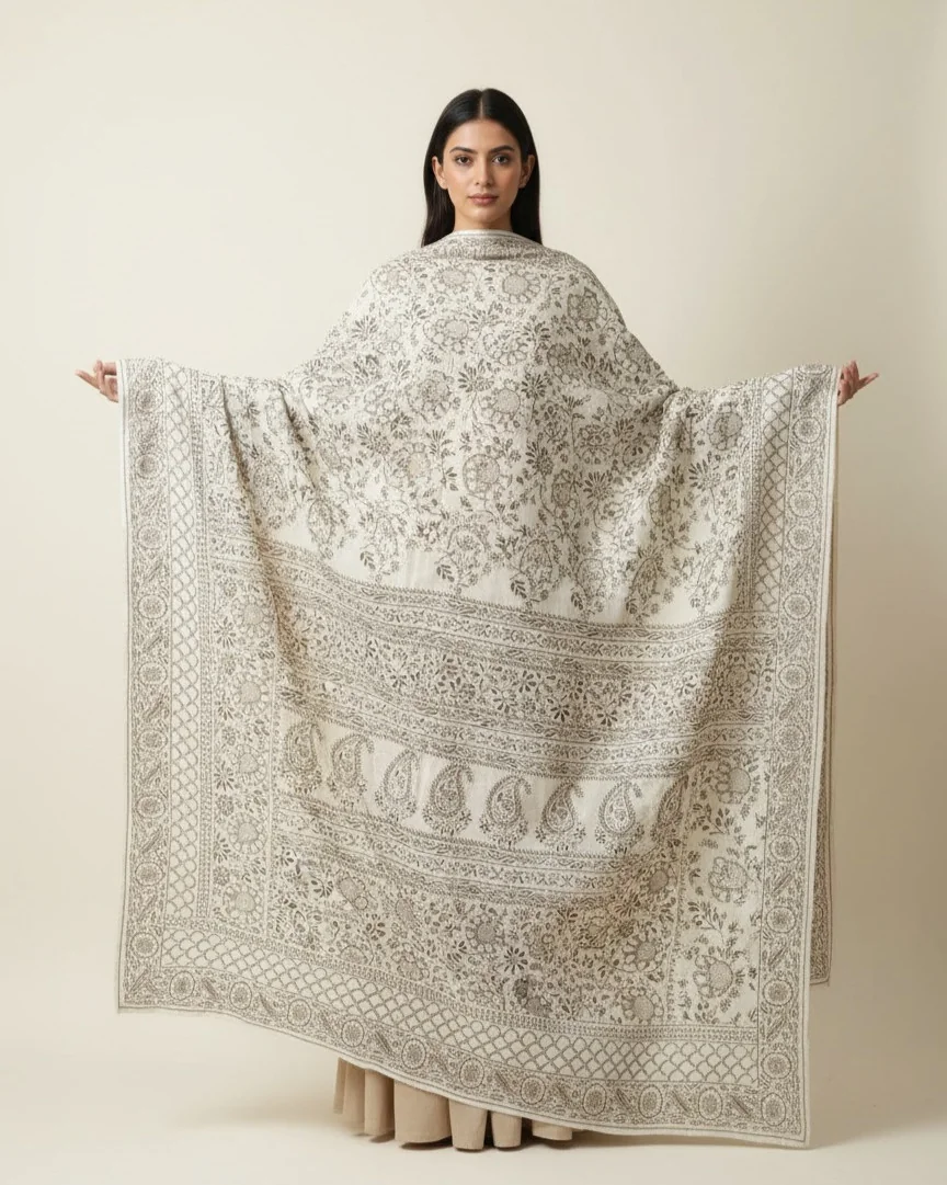 Hand embroidered Lucknowi chikankari dupatta with delicate haath jaali and fine traditional craftsmanship